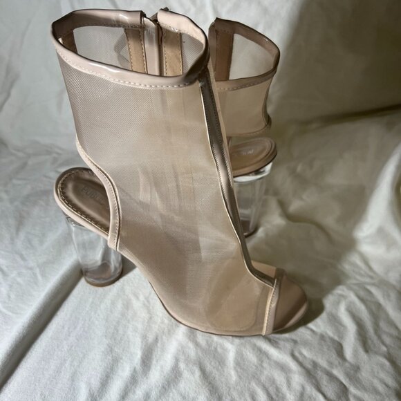 Public Desire Nude Clear Ankle Boot Block Heels Open Toe - Picture 1 of 11